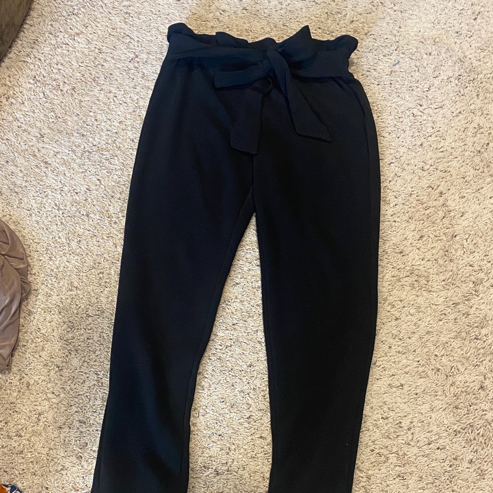 SHEIN Black Paperbag Tie-Waist Pants